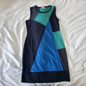 Calvin Klein Women's Colorblock Scuba Sheath Dress Navy Blue Teal